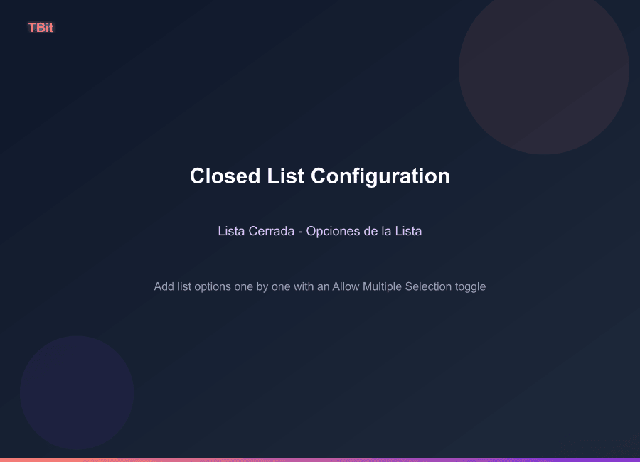 إعداد سمة القائمة المغلقة يوضح حقل إضافة الخيارات وتبديل السماح بالاختيار المتعدد