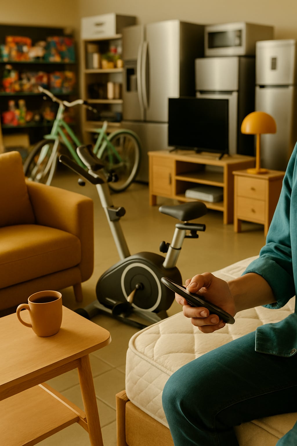 Sala con muebles y bicicleta estática de Créditos Meléndez Q